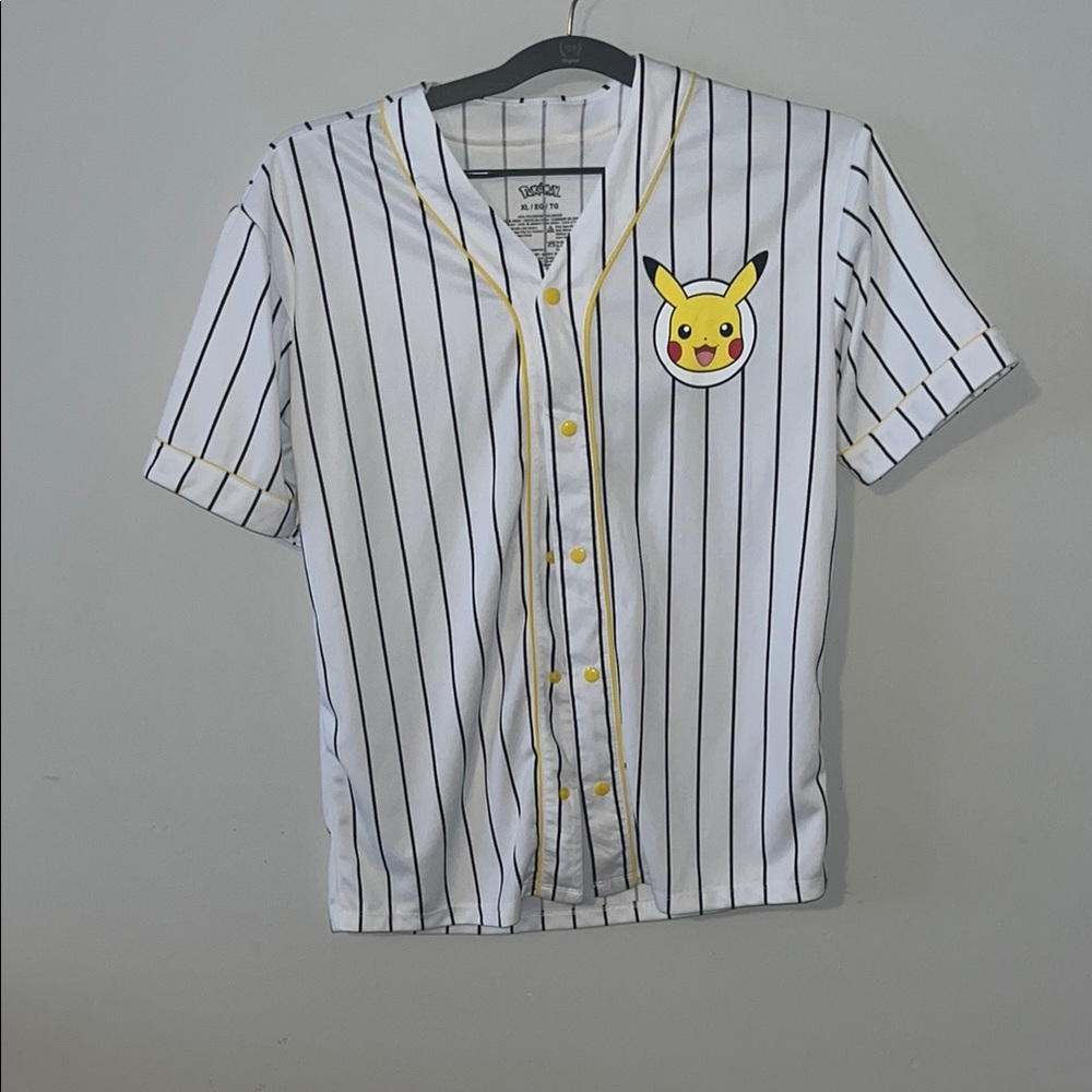 White Striped Kids Shirt with Pikachu Design